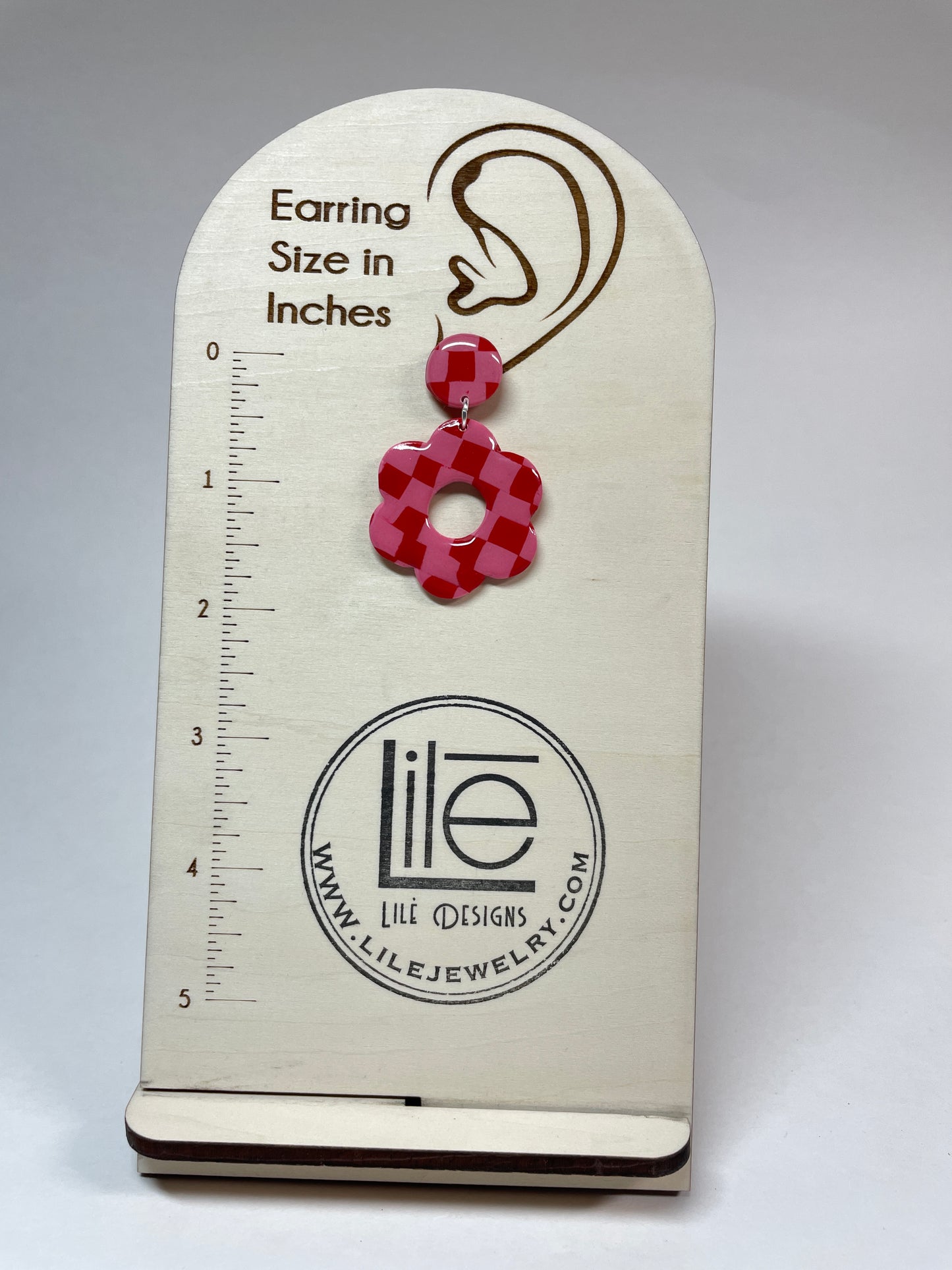Pink and red checkered dangles