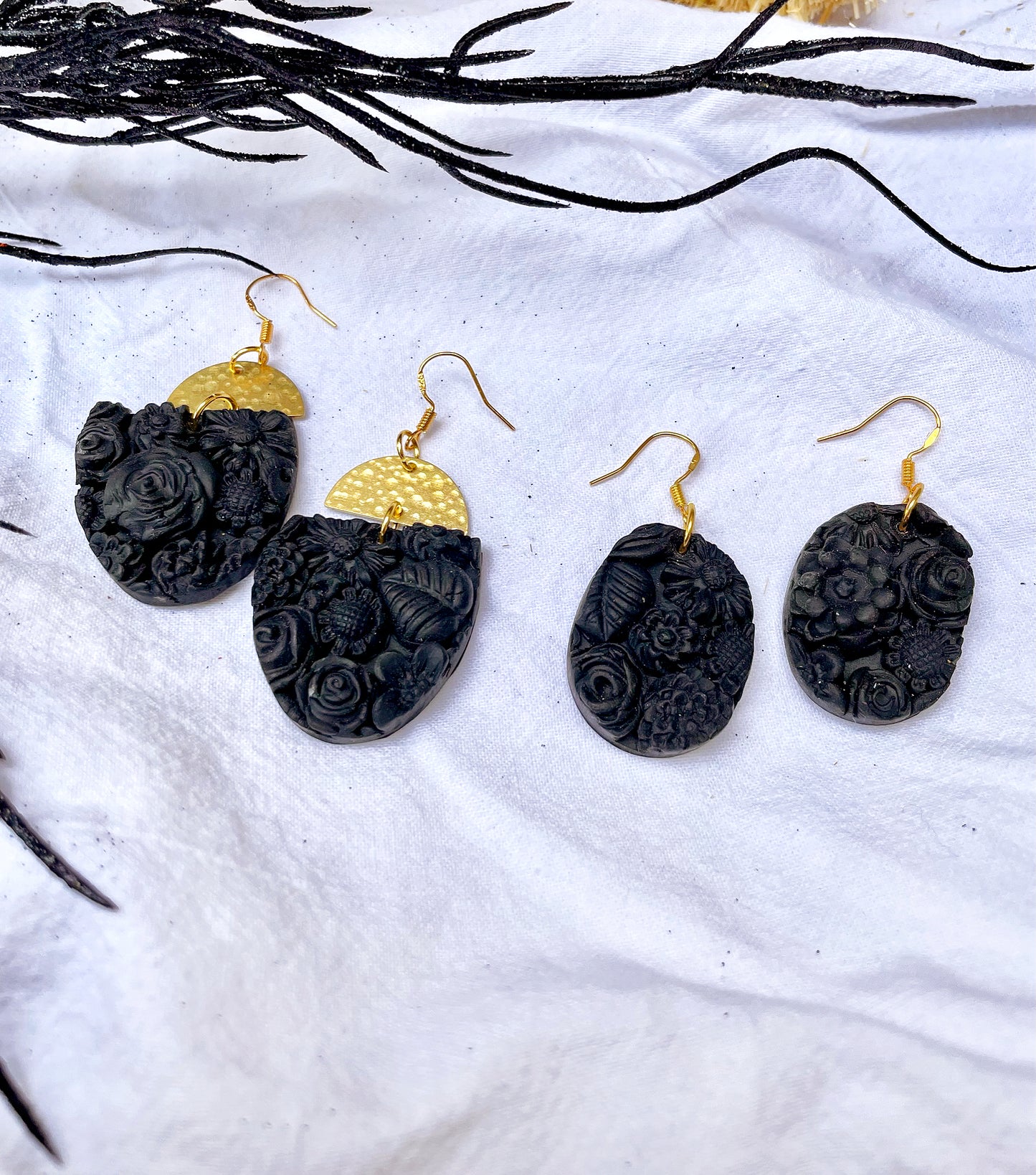 Black Floral Texture with Hammered Gold Detail