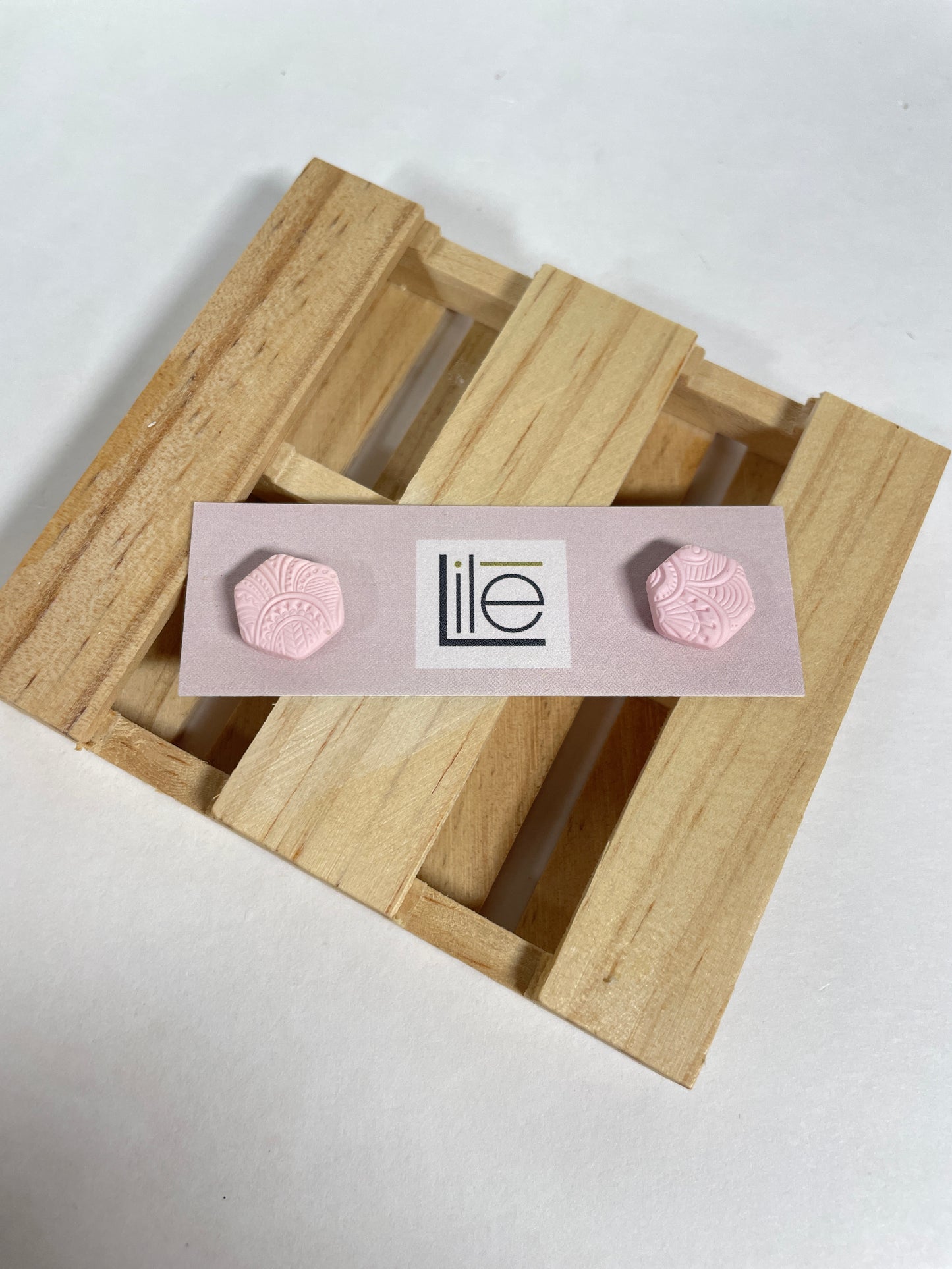 Pink Hexagon studs