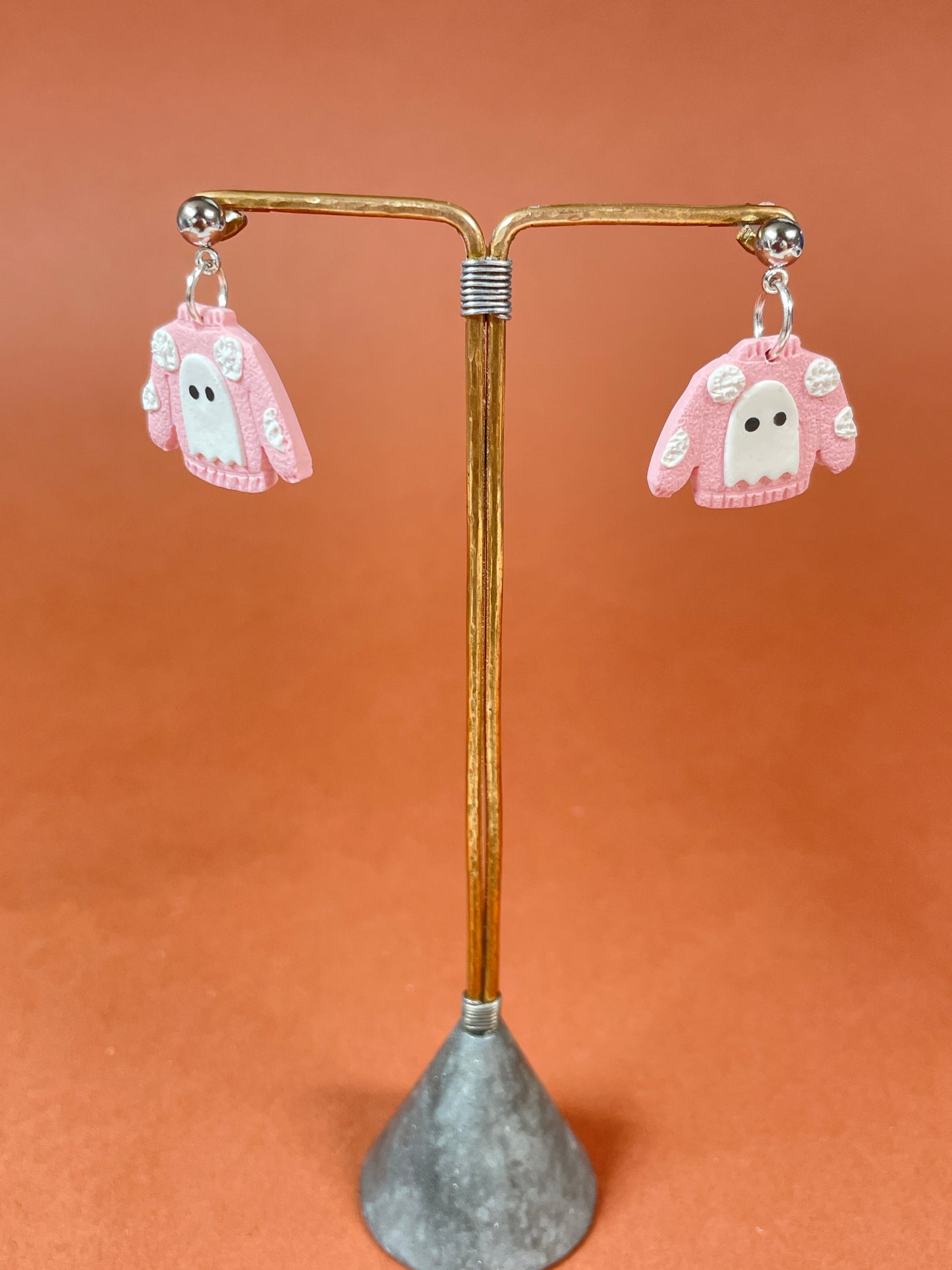 Pink and white ghost sweater dangles