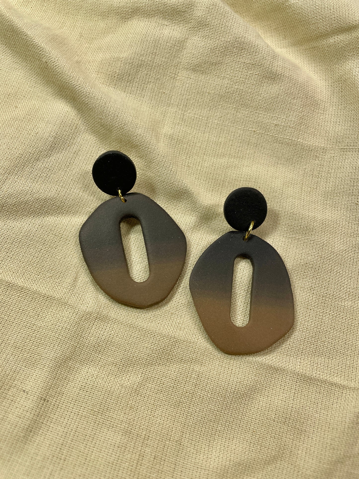 Organic shape brown and black ombré dangles