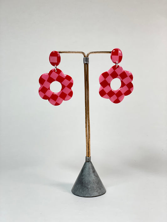 Pink and red checkered dangles