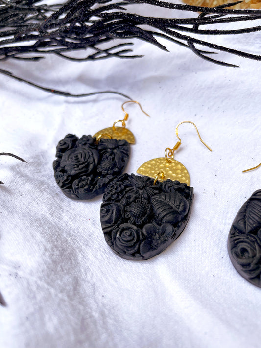 Black Floral Texture with Hammered Gold Detail